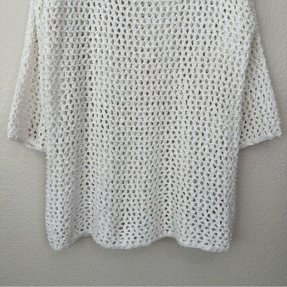Lou & Grey White Open Knit Crochet Coverup Long Sleeves Tunic Top - Picture 5 of 11